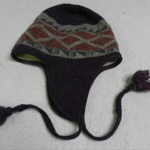 VINTAGE WigWam Wool Hat Beanie Purple Geometric Winter Aztec Fleece Lined